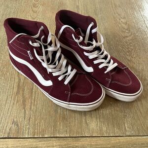 Vans Maroon High-Top Sneakers with White Trim
